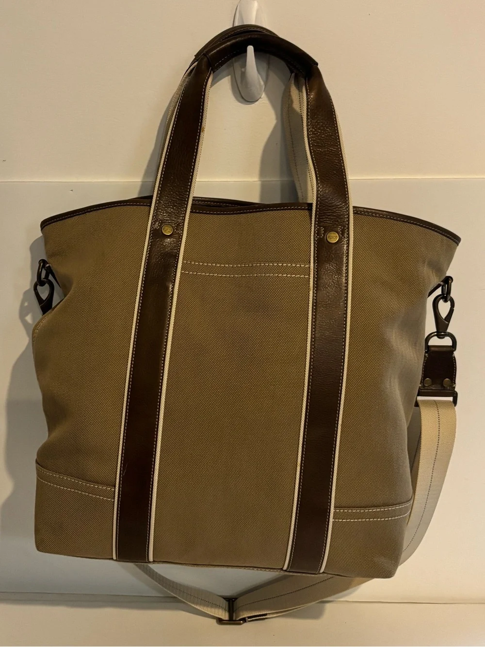 Coach RARE Leather Trim 2 Way Canvas Boat Tote/ Weekend Bag/ Work Tote